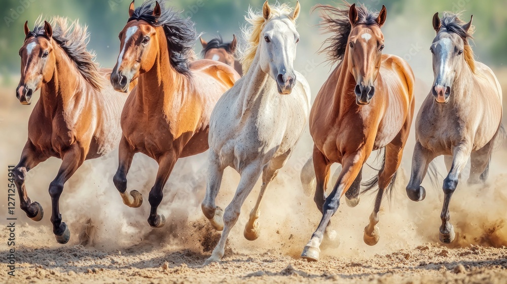 Obraz premium Majestic Herd: Wild Horses Galloping Across the Plains