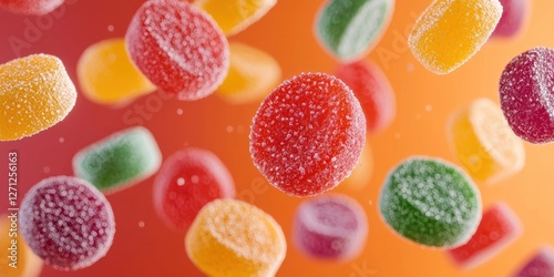 Wallpaper Mural Supplements with nutrition and performance idea. Colorful vitamin gummy candies floating against a vibrant background. Torontodigital.ca