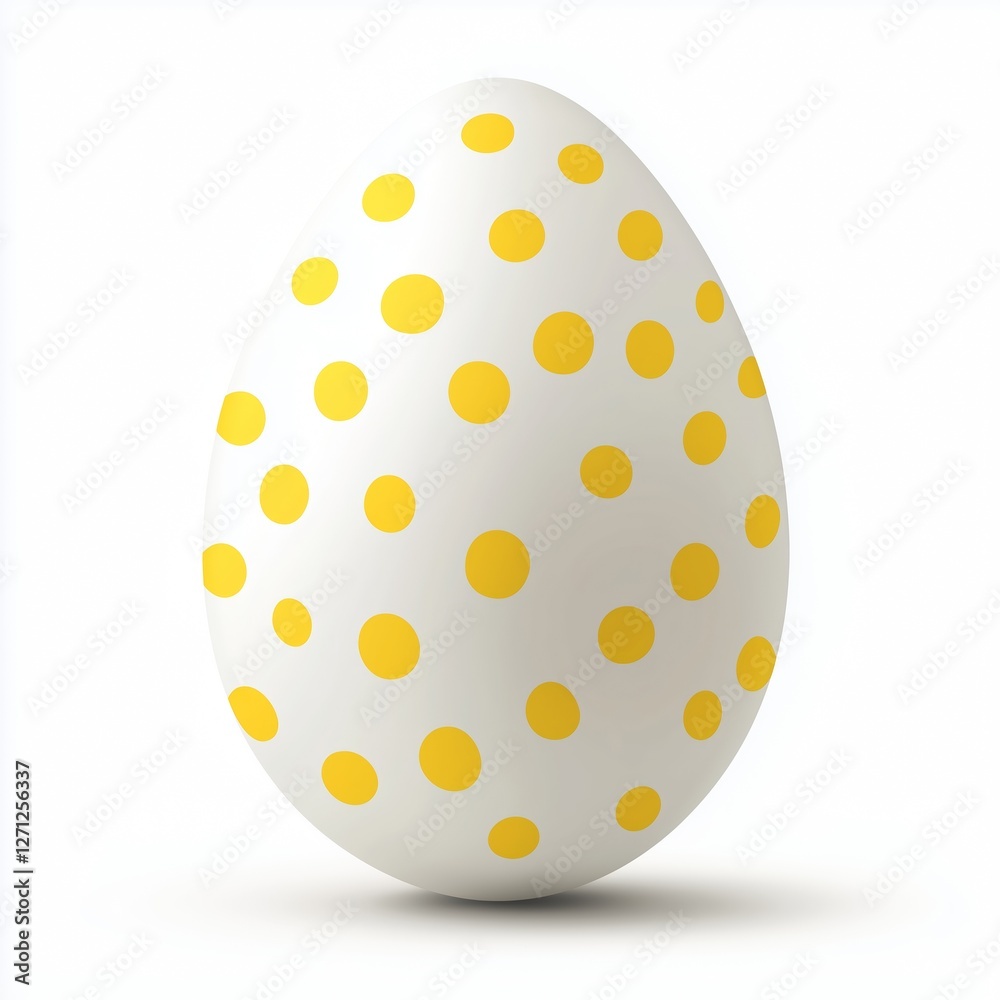 Realistic illustration of a white egg with bright yellow polka dots, smooth, glossy texture, soft shading, and sharp details on a clean white background. Realistic illustration of a white egg with bright yellow polka dots, smooth, glossy texture, soft shading, and sharp details on a clean white background.