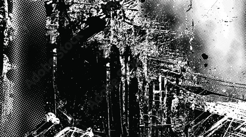 Grunge metal texture with rough splatter and abstract vintage frame design, 