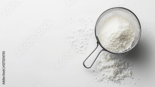 Fototapeta Naklejka Na Ścianę i Meble -  Sugar Sifter with Powdered Sugar Spills on a White Canvas
