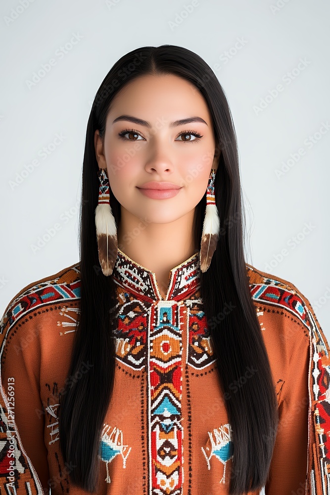 Serene Portrait of a Young Woman in Traditional Attire Serene Portrait of a Young Woman in Traditional Attire