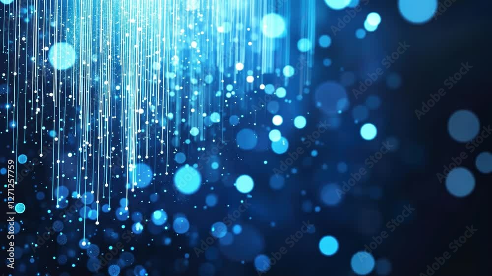 Digital Symphony: A vibrant display of glowing particles and beams cascades downward in a captivating interplay of light and shadow, evoking a sense of movement and energy.