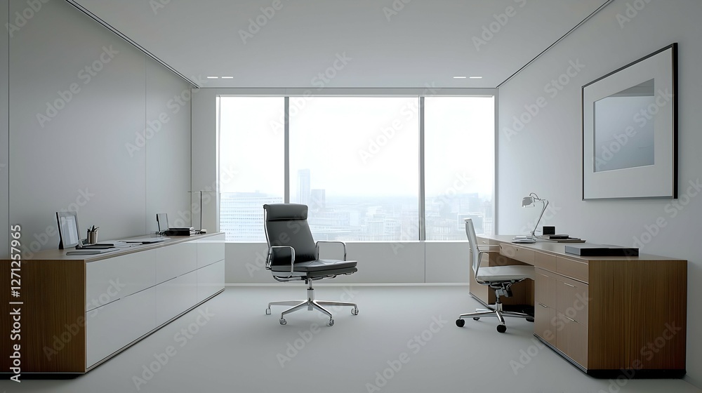 Fototapeta premium Modern Minimalist Office Interior with City View