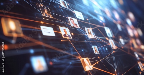 A network connecting diverse individuals in a digital space, highlighting global communication and technology in a modern, vibrant context.