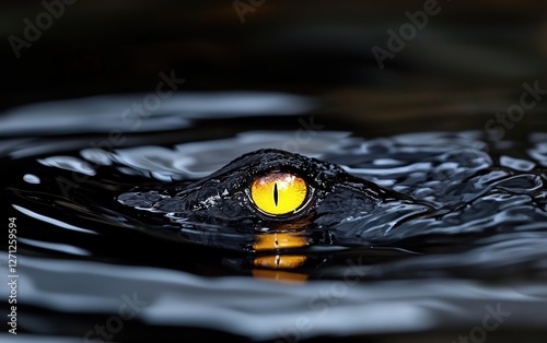 Macro detail of a crocodiles yellow eye emerging from water