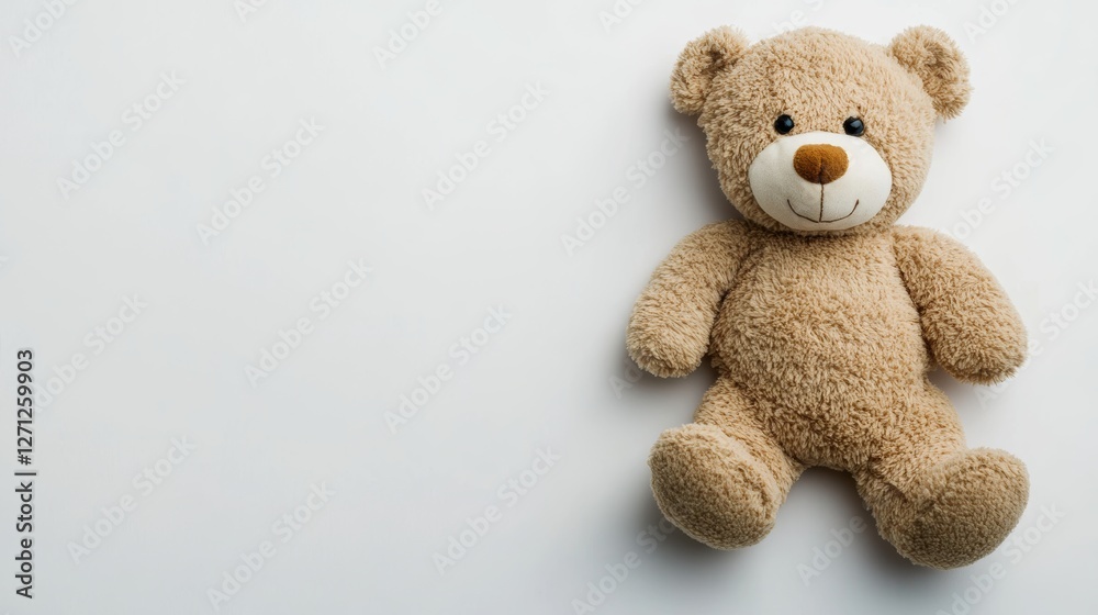 Fototapeta premium Teddy Bear Relaxing on a Clean White Surface with Space for Personalization