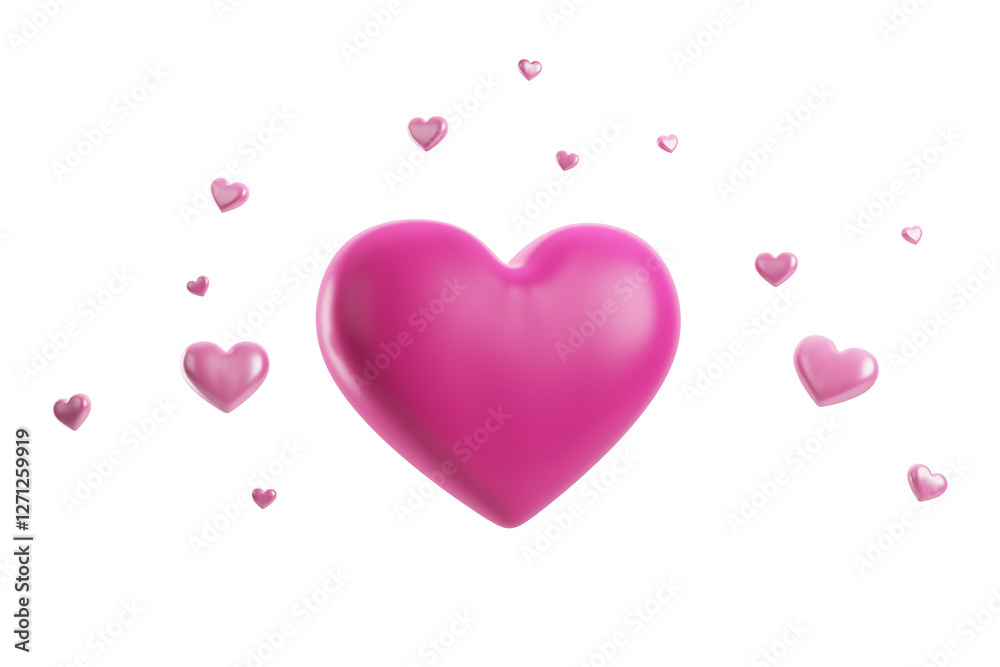 Shiny pink hearts floating in space, isolated on a white background. 3D Rendering. Romantic and Valentine's Day concept Shiny pink hearts floating in space, isolated on a white background. 3D Rendering. Romantic and Valentine's Day concept