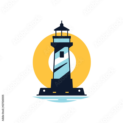  Blue background featuring a lighthouse icon, illustrating a beacon of light for sailors.