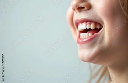 Close-up photo of child mouth with baby teeth during bite correction, pediatric dentistry treatment. Health, dental care concept. Shows caries prevention, decay, oral hygiene and teeth growth.