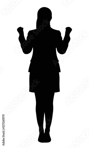 A silhouette of a woman in a dynamic pose with celebration or triumph