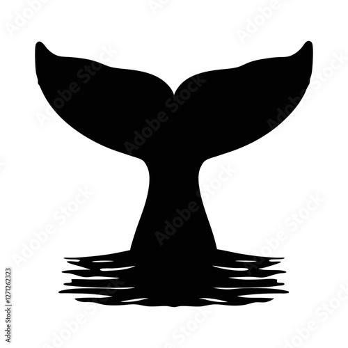 Minimalist, black silhouette of a whale tail flukes