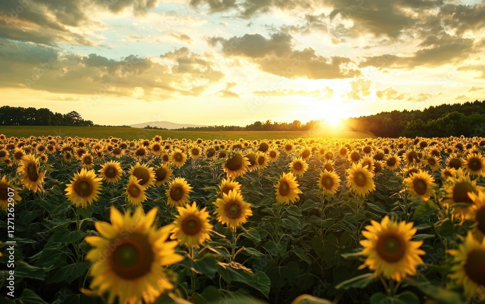 Fototapeta premium Vast sunflower field stretching towards the horizon