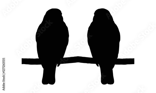 Two black silhouette birds facing each other, perched on horizontal black wire