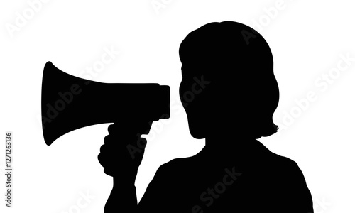 Woman shouting into a megaphone silhouette illustration