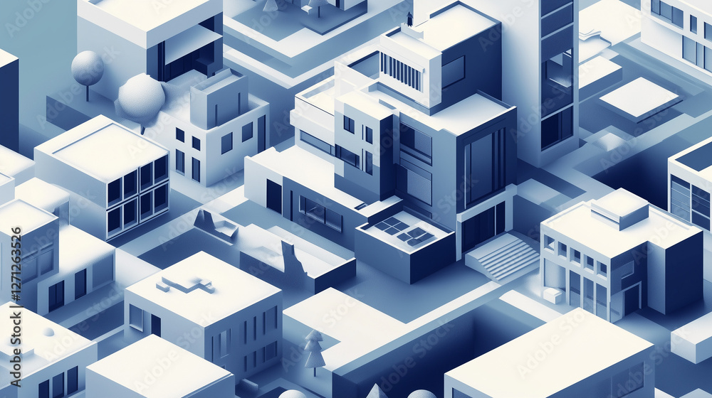 Geometric isometric shapes in neutral grays and blues with clean modern lines. Represents structure, professionalism, and design for property sales or architecture firms Geometric isometric shapes in neutral grays and blues with clean modern lines. Represents structure, professionalism, and design for property sales or architecture firms