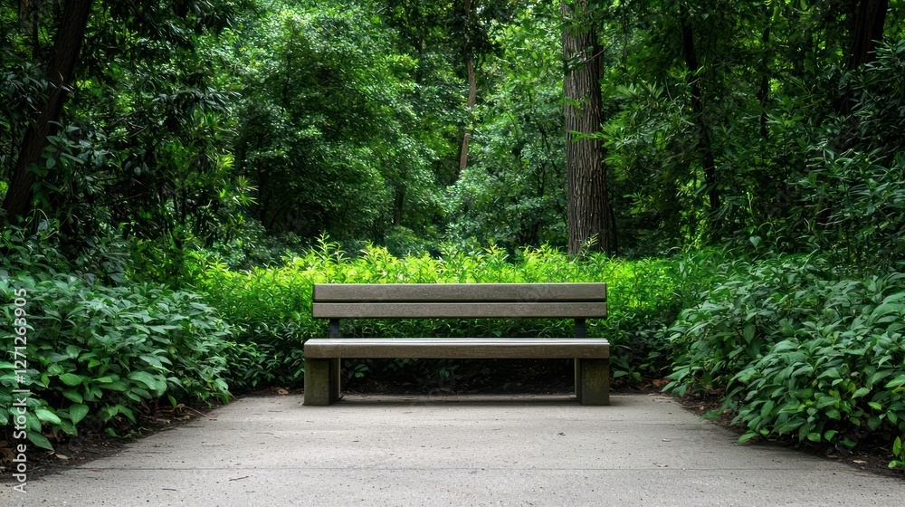 Wooden Bench in a Lush Green Garden