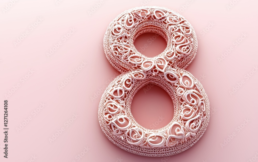 Elegant lace-textured number 8 on a pastel rose gold background for 8 March International Womens Day Elegant lace-textured number 8 on a pastel rose gold background for 8 March International Womens Day