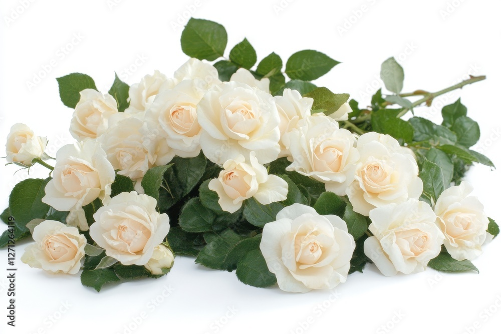 White Roses Displayed on a Simple White Background. White Roses Displayed on a Simple White Background.