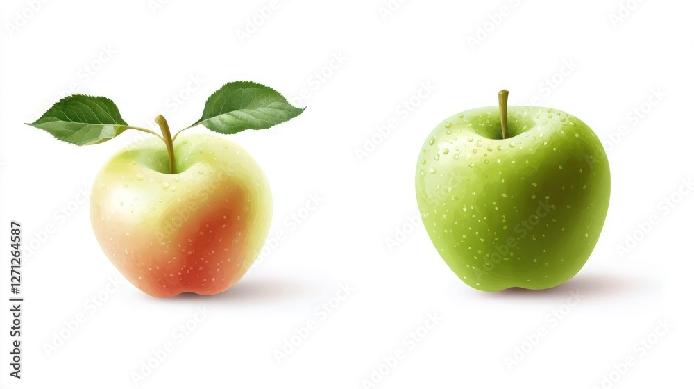 Two Apples with Leaves on White Background