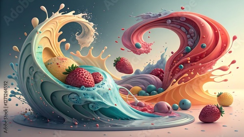 Dynamic 3D Fluid Shapes with a Vibrant Color Palette and Soft Shadows  visually captivating background featuring smooth, flowing 3D fluid shapes that appear to be in constant motion photo