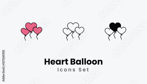 Heart Balloon Icons thin line and glyph vector icon stock illustration