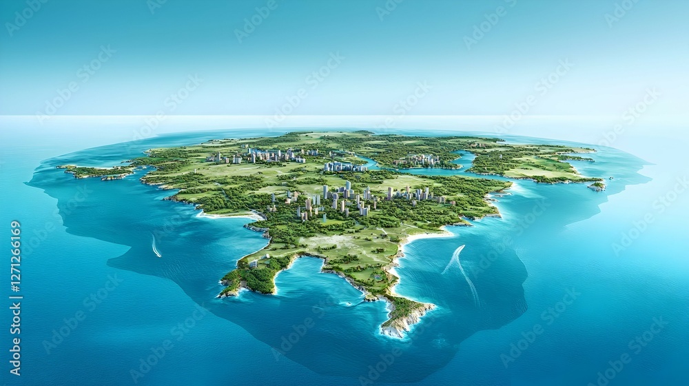 Fototapeta premium Aerial View of a Lush Tropical Island in the Ocean