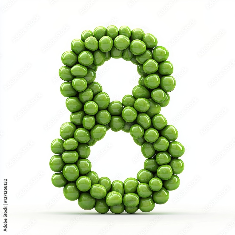 Number 8 formed using bright green peas in a perfect curve, isolated on white Number 8 formed using bright green peas in a perfect curve, isolated on white