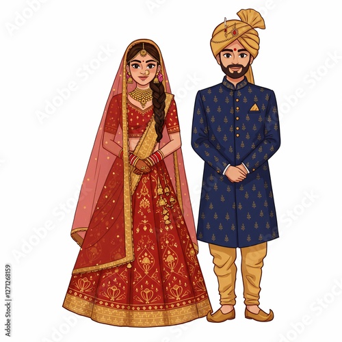 Traditional Indian Bride and Groom Illustration