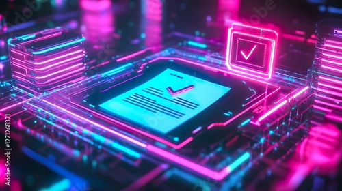 Futuristic Circuit Board with AI Processor and Neon Lights photo