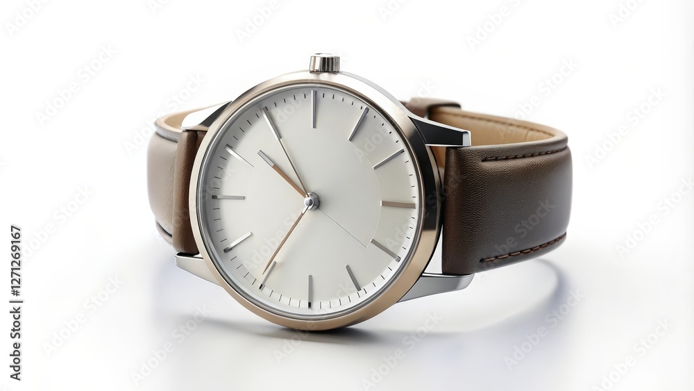 Wristwatch with Leather Strap on White Background Wristwatch with Leather Strap on White Background
