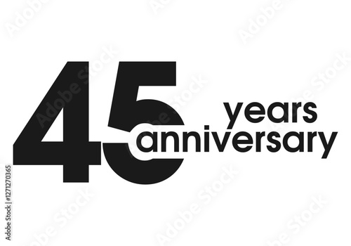 45 years anniversary logo, icon or badge. 45th birthday, jubilee celebration, wedding, invitation card design element. Vector illustration.
