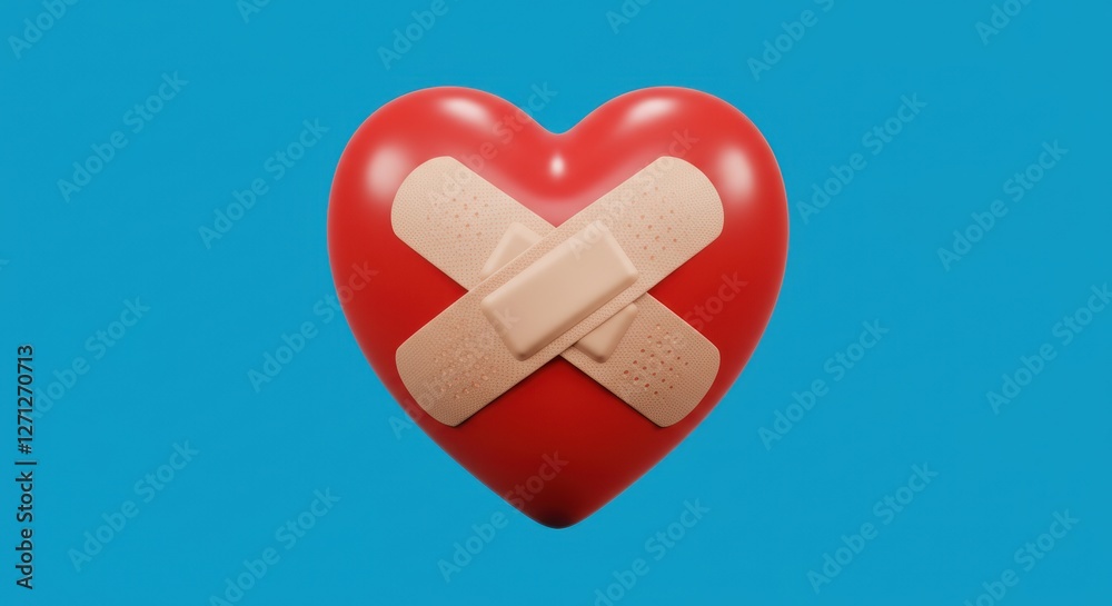Red Heart with Bandages: A Minimalist Healing Illustration Red Heart with Bandages: A Minimalist Healing Illustration