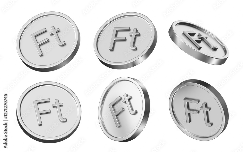 forint currency 3d illustration. set of coins in different view. 3d rendering of metallic coins for business and finance forint currency 3d illustration. set of coins in different view. 3d rendering of metallic coins for business and finance