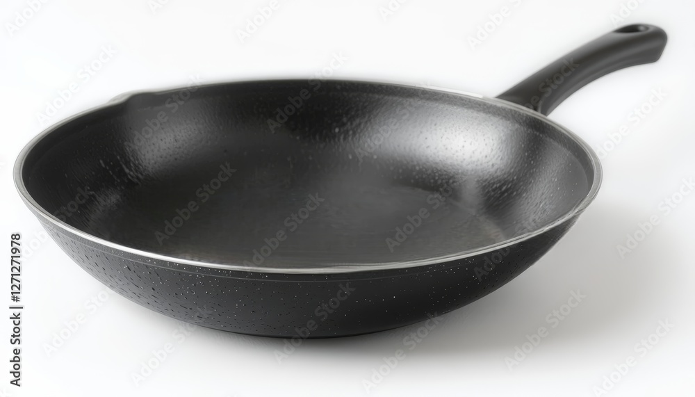 A sleek black frying pan with a smooth, non-stick surface, symbolizing modern cookware, suitable for culinary promotions, cooking shows, or kitchen supplies advertising. A sleek black frying pan with a smooth, non-stick surface, symbolizing modern cookware, suitable for culinary promotions, cooking shows, or kitchen supplies advertising.
