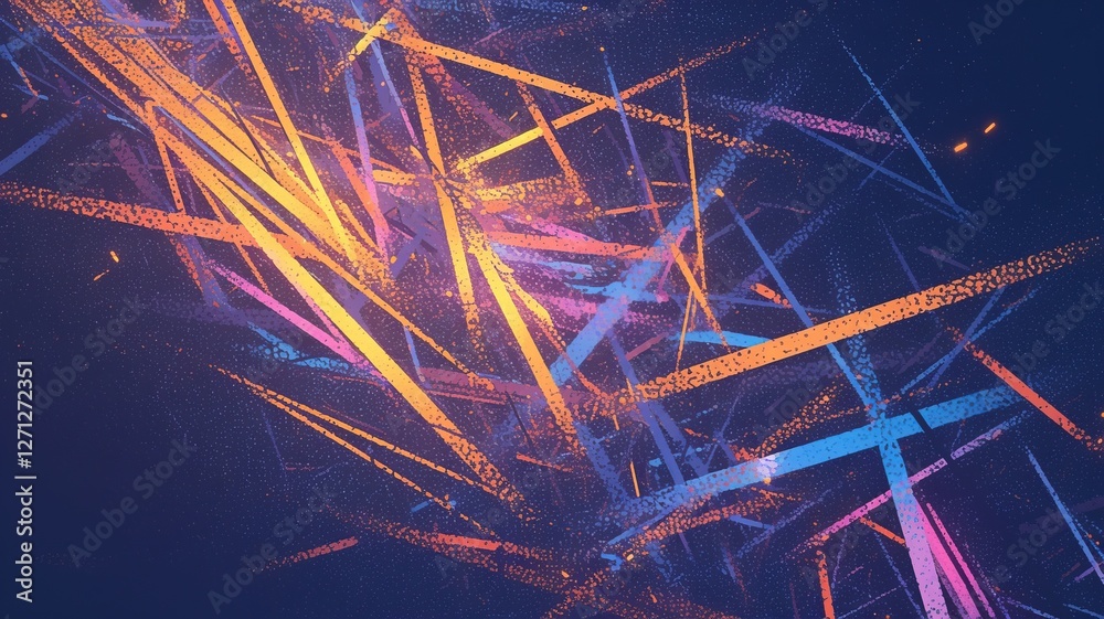 Abstract colorful lines, dynamic energy, dark background, digital art, website header