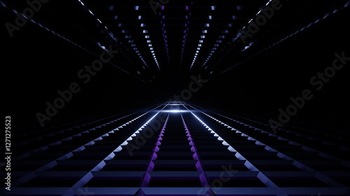 Neon Glowing Grid Structures with Light Rays. Seamless Loop 4K 60FPS
