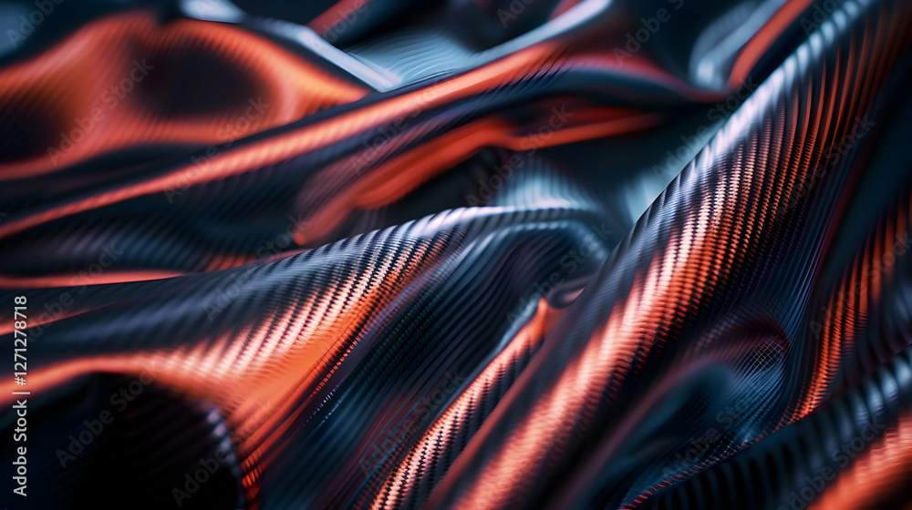 Naklejka premium Close-up of flowing fabric with vibrant orange and blue hues, creating a dynamic texture effect