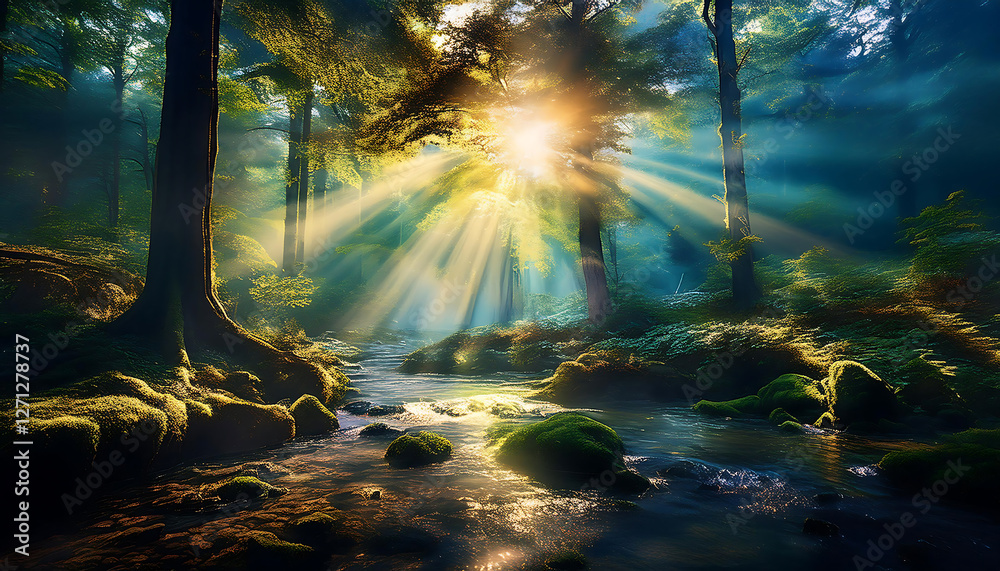 Obraz premium sun rays in the forest