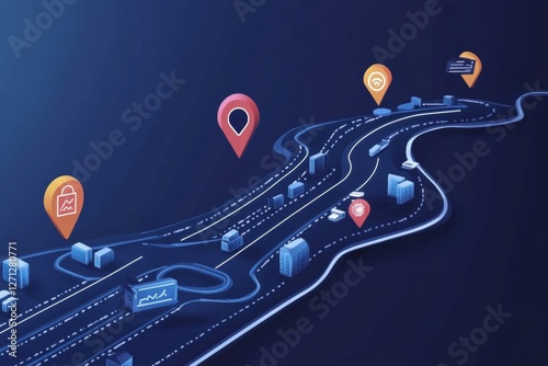 digital illustration of a roadmap with various routes leading to financial freedom, symbolizing diversified income strategies. product marketing.