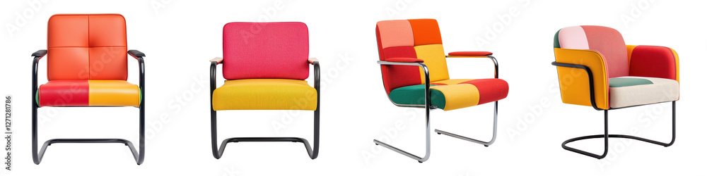 A collection of vibrant and stylish colorful armchairs showcased in a modern interior design setting A collection of vibrant and stylish colorful armchairs showcased in a modern interior design setting
