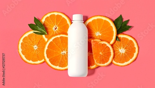 Wallpaper Mural A bottle of white liquid is placed on top of orange slices and green leaves. Torontodigital.ca