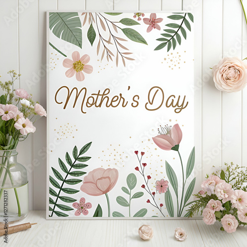 mother's day card with watercolor floral ornaments Generated by Ai.