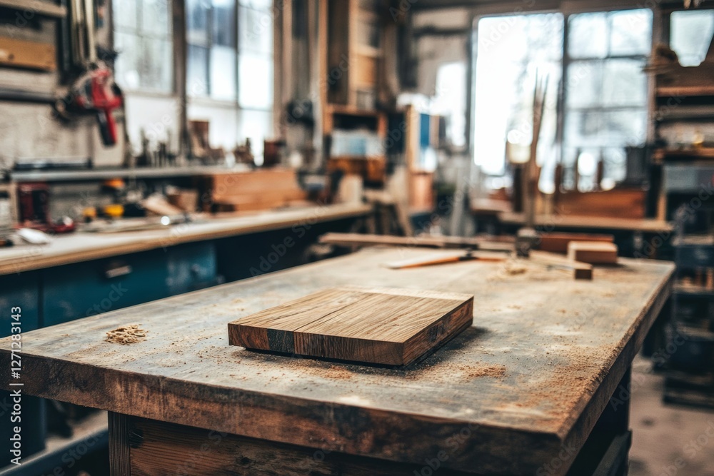 reclaimed wood furniture piece being crafted in a carpenter workshop, with tools and materials in the background reclaimed wood furniture piece being crafted in a carpenter workshop, with tools and materials in the background