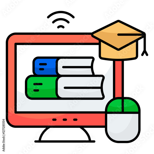 A flat design icon of online library
