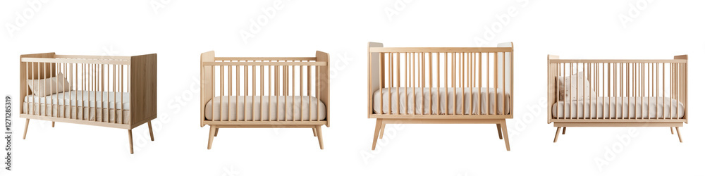 Minimalist natural wooden crib in a calm serene nursery setting with clean elegant interior design Comfortable and cozy environment for a peaceful baby s sleep and rest Minimalist natural wooden crib in a calm serene nursery setting with clean elegant interior design Comfortable and cozy environment for a peaceful baby s sleep and rest