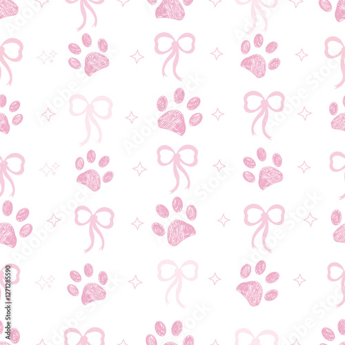 Bow ties and paw prints seamless fabric design