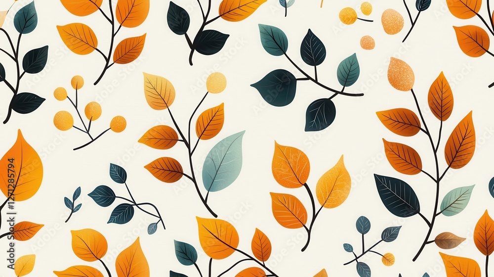 Background pattern leaf concept. Whimsical Autumn Leaf Pattern with Colorful Falling Leaves Background pattern leaf concept. Whimsical Autumn Leaf Pattern with Colorful Falling Leaves