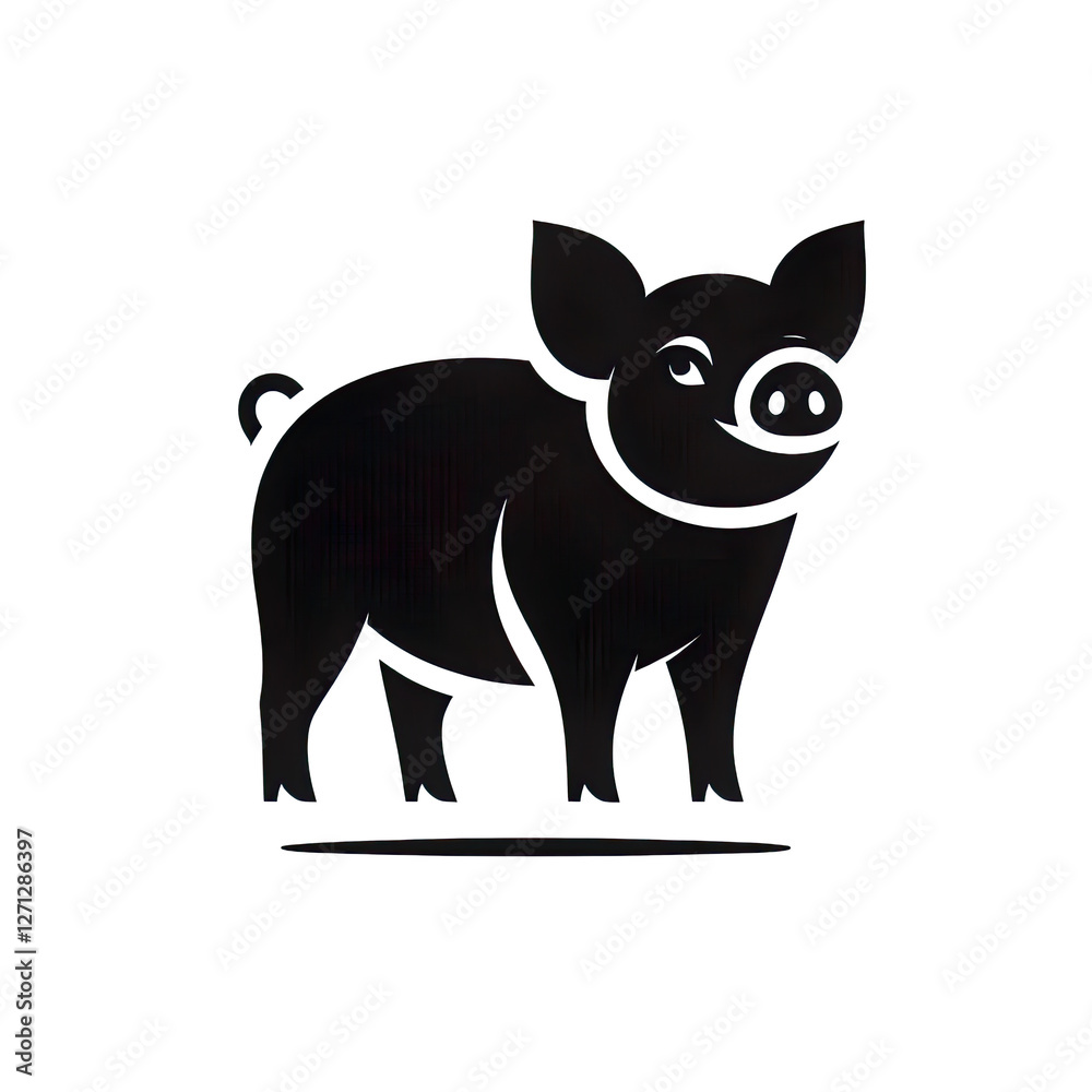 Vector illustration of a pig in a simple black and white silhouette style isolated PNG Vector illustration of a pig in a simple black and white silhouette style isolated PNG