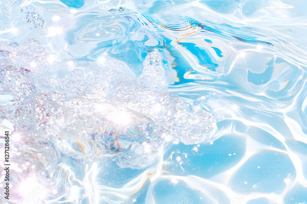 Naklejka premium Sparkling water texture, summer pool, sunlight reflections, background blur, ideal for spa